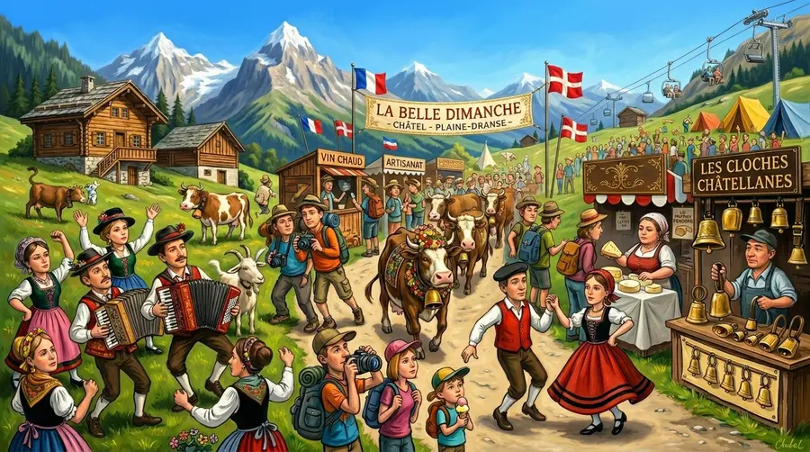 Festival La Belle Dimanche à Plaine-Dranse Châtel avec vaches et artisanat