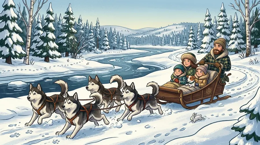 Balade en chiens de traîneaux dans la neige