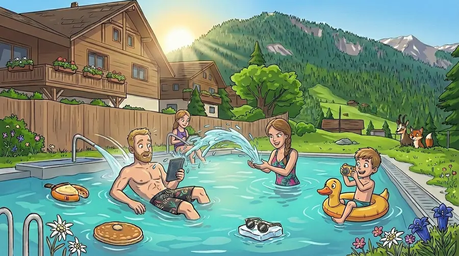 Famille s'éclaboussant joyeusement dans la piscine