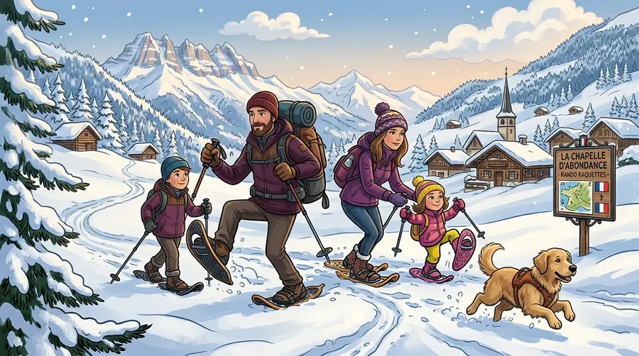 Randonnée en raquettes à neige en famille à La Chapelle d'Abondance