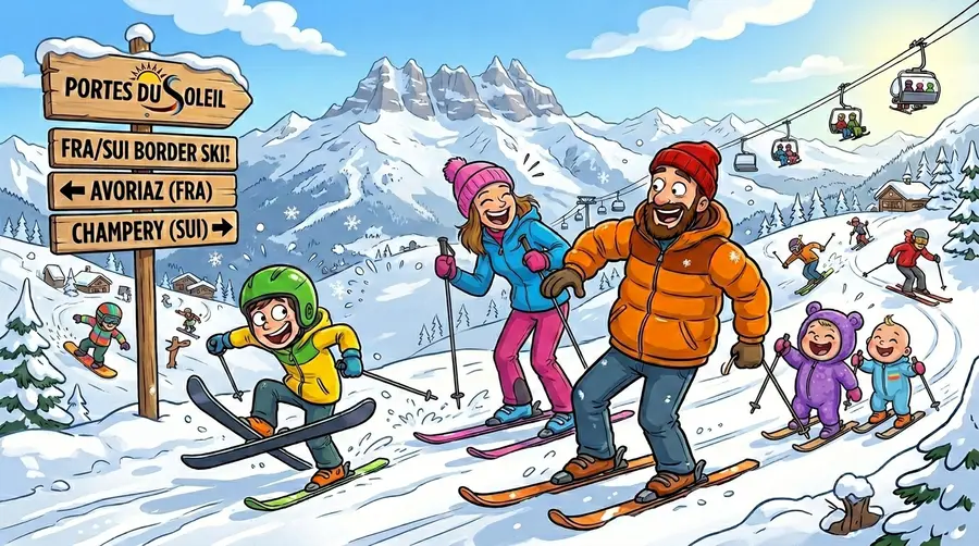 Skieurs heureux sur les pistes des Portes du Soleil