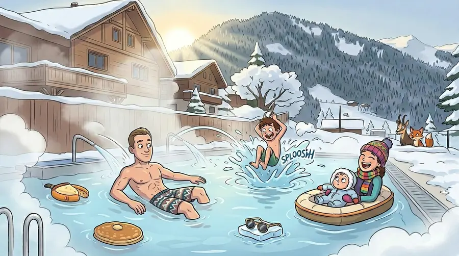 Famille profitant de la piscine chauffée en plein air